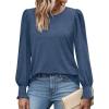 imageXIEERDUO Blouses for Women Dressy Casual Long Sleeve Shirts Fashion Clothing Puff Sleeve Tunic Tops with Smocked CuffsHblue