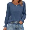 imageXIEERDUO Blouses for Women Dressy Casual Long Sleeve Shirts Fashion Clothing Puff Sleeve Tunic Tops with Smocked CuffsHblue