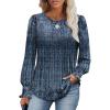 imageXIEERDUO Blouses for Women Dressy Casual Long Sleeve Shirts Fashion Clothing Puff Sleeve Tunic Tops with Smocked CuffsNavy Print