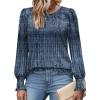imageXIEERDUO Blouses for Women Dressy Casual Long Sleeve Shirts Fashion Clothing Puff Sleeve Tunic Tops with Smocked CuffsNavy Print