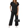 imageXIEERDUO Womens Cap Sleeve Lounge Sets 2 Piece Travel Outfits Airport Tracksuits Wide Leg Loungewear S3XLA Black