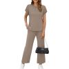 imageXIEERDUO Womens Cap Sleeve Lounge Sets 2 Piece Travel Outfits Airport Tracksuits Wide Leg Loungewear S3XLA Khaki