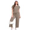 imageXIEERDUO Womens Cap Sleeve Lounge Sets 2 Piece Travel Outfits Airport Tracksuits Wide Leg Loungewear S3XLA Khaki