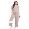 imageXIEERDUO Womens Cap Sleeve Lounge Sets 2 Piece Travel Outfits Airport Tracksuits Wide Leg Loungewear S3XLApricot