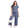 imageXIEERDUO Womens Cap Sleeve Lounge Sets 2 Piece Travel Outfits Airport Tracksuits Wide Leg Loungewear S3XLBlue