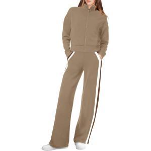 imageXIEERDUO Lounge Sets for Women 2025 Sweatsuit 2 Piece Outfits Sweatshirt Wide Leg Sweatpant Tracksuit Matching SetCoffe