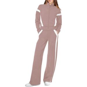 imageXIEERDUO Lounge Sets for Women 2025 Sweatsuit 2 Piece Outfits Sweatshirt Wide Leg Sweatpant Tracksuit Matching SetPinkwhite
