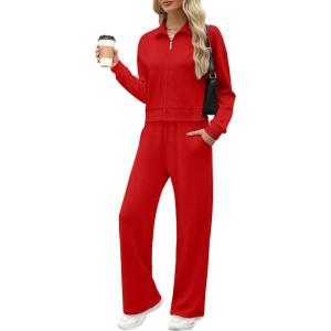 imageXIEERDUO Lounge Sets for Women 2025 Sweatsuit 2 Piece Outfits Sweatshirt Wide Leg Sweatpant Tracksuit Matching SetRed