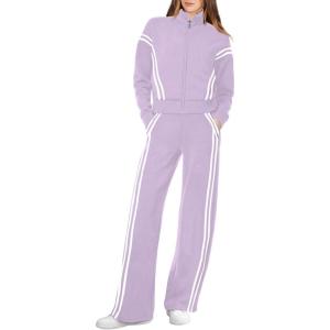 imageXIEERDUO Lounge Sets for Women 2025 Sweatsuit 2 Piece Outfits Sweatshirt Wide Leg Sweatpant Tracksuit Matching SetViolet
