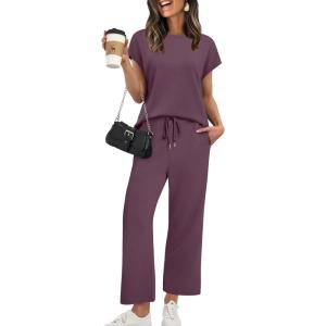 imageXIEERDUO Womens Cap Sleeve Lounge Sets 2 Piece Travel Outfits Airport Tracksuits Wide Leg Loungewear S3XLDark Purple