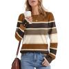 imageWomens Sweaters Fall Fashion 2025 Long Sleeve Button Cuff Soft Knit Pullover Trendy Tops Dressy Casual BlousesColored Stripes 2