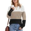 imageWomens Sweaters Fall Fashion 2025 Long Sleeve Button Cuff Soft Knit Pullover Trendy Tops Dressy Casual BlousesWhite Brown Black