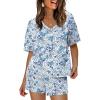 imageXIEERDUO Lounge Sets for Women Shorts Summer Pajamas for Women Set Sleepwear 2 Piece Sets Airport Vacation OutfitsBlue Floral