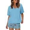 imageXIEERDUO Lounge Sets for Women Shorts Summer Pajamas for Women Set Sleepwear 2 Piece Sets Airport Vacation OutfitsLake Blue Print