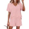 imageXIEERDUO Lounge Sets for Women Shorts Summer Pajamas for Women Set Sleepwear 2 Piece Sets Airport Vacation OutfitsPink Stripes
