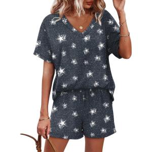 imageXIEERDUO Lounge Sets for Women Shorts Summer Pajamas for Women Set Sleepwear 2 Piece Sets Airport Vacation OutfitsNavy Star