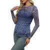 imageXIEERDUO Womens Sexy Sheer Long Sleeve Tops Crew Neck Mesh Ruched Going Out Shirts Blouse Date Night OutfitsZ Print Ombre