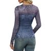imageXIEERDUO Womens Sexy Sheer Long Sleeve Tops Crew Neck Mesh Ruched Going Out Shirts Blouse Date Night OutfitsZ Print Ombre