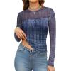 imageXIEERDUO Womens Sexy Sheer Long Sleeve Tops Crew Neck Mesh Ruched Going Out Shirts Blouse Date Night OutfitsZ Print Ombre