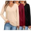 imageXIEERDUO Womens Long Sleeve ShirtsFall Tops Basic Tshirts Loose Fit V Neck 3 PacksBlackcreamwine