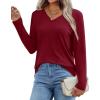 imageXIEERDUO Womens Long Sleeve ShirtsFall Tops Basic Tshirts Loose Fit V Neck 3 PacksBlackgreenwine