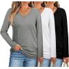 imageXIEERDUO Womens Long Sleeve ShirtsFall Tops Basic Tshirts Loose Fit V Neck 3 PacksBlackgreywhite