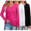 imageXIEERDUO Womens Long Sleeve ShirtsFall Tops Basic Tshirts Loose Fit V Neck 3 PacksBlackwhitepink