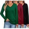 imageXIEERDUO Womens Long Sleeve ShirtsFall Tops Basic Tshirts Loose Fit V Neck 3 PacksBlackwinedarkgreen