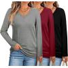 imageXIEERDUO Womens Long Sleeve ShirtsFall Tops Basic Tshirts Loose Fit V Neck 3 PacksBlackwinegrey