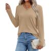 imageXIEERDUO Womens Long Sleeve ShirtsFall Tops Basic Tshirts Loose Fit V Neck 3 PacksBlueblackkhaik