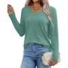 imageXIEERDUO Womens Long Sleeve ShirtsFall Tops Basic Tshirts Loose Fit V Neck 3 PacksGreenblackpink