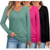 imageXIEERDUO Womens Long Sleeve ShirtsFall Tops Basic Tshirts Loose Fit V Neck 3 PacksGreenblackpink