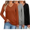 imageXIEERDUO Womens Long Sleeve ShirtsFall Tops Basic Tshirts Loose Fit V Neck 3 PacksGreyblackorange
