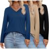 imageXIEERDUO Womens Long Sleeve ShirtsFall Tops Basic Tshirts Loose Fit V Neck 3 PacksBlueblackkhaik