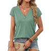 imageXIEERDUO Womens Summer Tops Short Sleeve Shrits 2026 Trendy V Neck Spring Outfits Beach Vacation ClothesBlue Green