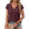 imageXIEERDUO Womens Summer Tops Short Sleeve Shrits 2026 Trendy V Neck Spring Outfits Beach Vacation ClothesBurgundy