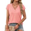 imageXIEERDUO Womens Summer Tops Short Sleeve Shrits 2026 Trendy V Neck Spring Outfits Beach Vacation ClothesCoral