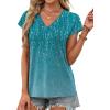 imageXIEERDUO Womens Summer Tops Short Sleeve Shrits 2026 Trendy V Neck Spring Outfits Beach Vacation ClothesPatternedblue Print