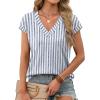 imageXIEERDUO Womens Summer Tops Short Sleeve Shrits 2026 Trendy V Neck Spring Outfits Beach Vacation ClothesPatternedblue Striped
