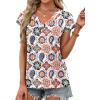 imageXIEERDUO Womens Summer Tops Short Sleeve Shrits 2026 Trendy V Neck Spring Outfits Beach Vacation ClothesPatternedboho Print