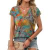 imageXIEERDUO Womens Summer Tops Short Sleeve Shrits 2026 Trendy V Neck Spring Outfits Beach Vacation ClothesPatternedhawaii