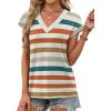 imageXIEERDUO Womens Summer Tops Short Sleeve Shrits 2026 Trendy V Neck Spring Outfits Beach Vacation ClothesPatternedmulticolor Stripe