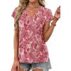imageXIEERDUO Womens Summer Tops Short Sleeve Shrits 2026 Trendy V Neck Spring Outfits Beach Vacation ClothesPatternedpink Print