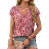 imageXIEERDUO Womens Summer Tops Short Sleeve Shrits 2026 Trendy V Neck Spring Outfits Beach Vacation ClothesPatternedpink Print