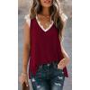 imageXIEERDUO Womens V Neck Lace Tank Tops Summer Casual Sleeveless Shirts Tops Side Split06burgundy