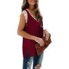 imageXIEERDUO Womens V Neck Lace Tank Tops Summer Casual Sleeveless Shirts Tops Side Split06burgundy