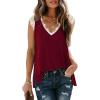 imageXIEERDUO Womens V Neck Lace Tank Tops Summer Casual Sleeveless Shirts Tops Side Split06burgundy