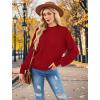 imageXIEERDUO Womens Sweaters Pullover Knit Sweater Turtleneck Long Sleeve Shirts Fall Fashion 2025Bright Red