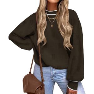 imageXIEERDUO Womens Sweaters Pullover Knit Sweater Turtleneck Long Sleeve Shirts Fall Fashion 2025Chocolate