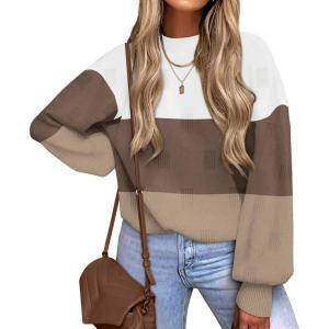 imageXIEERDUO Womens Sweaters Pullover Knit Sweater Turtleneck Long Sleeve Shirts Fall Fashion 2025White Brown Khaki